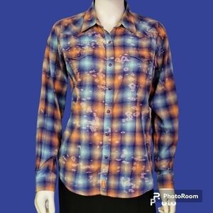 TWENTY X Plaid Bleached Snap Button Down Western Rockabilly Rodeo Shirt